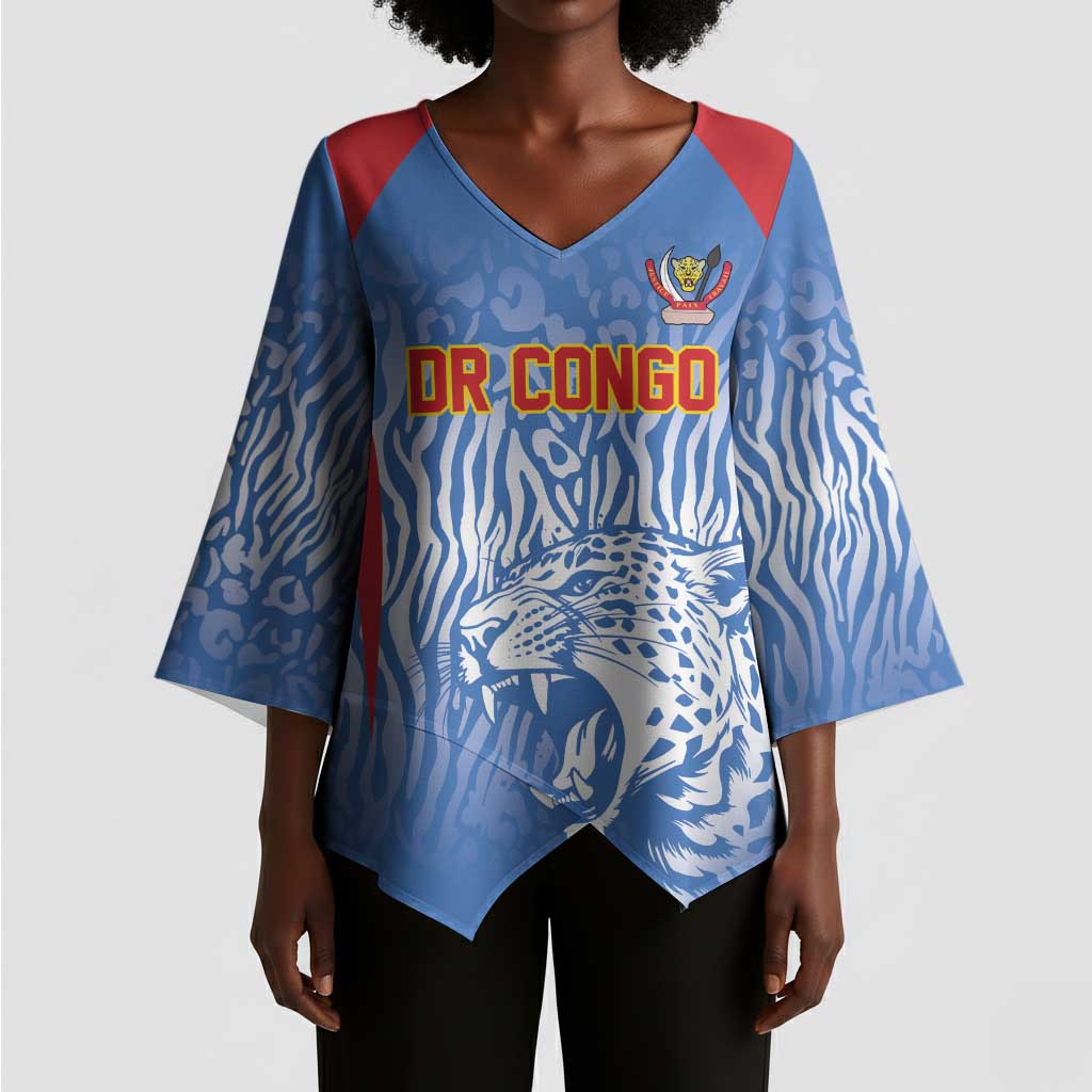 Custom DR Congo Football 2026 Kimono Sleeve Blouse Leopard Power Fan Style