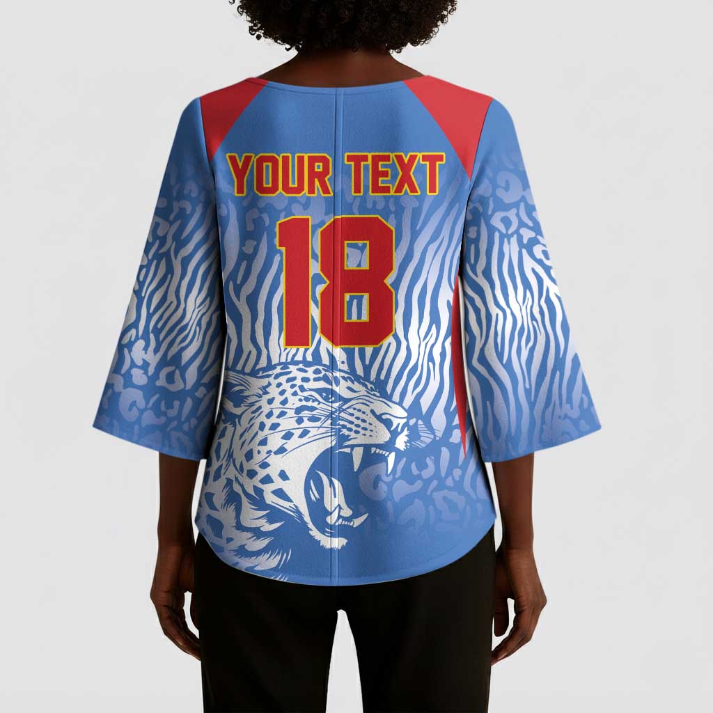 Custom DR Congo Football 2026 Kimono Sleeve Blouse Leopard Power Fan Style