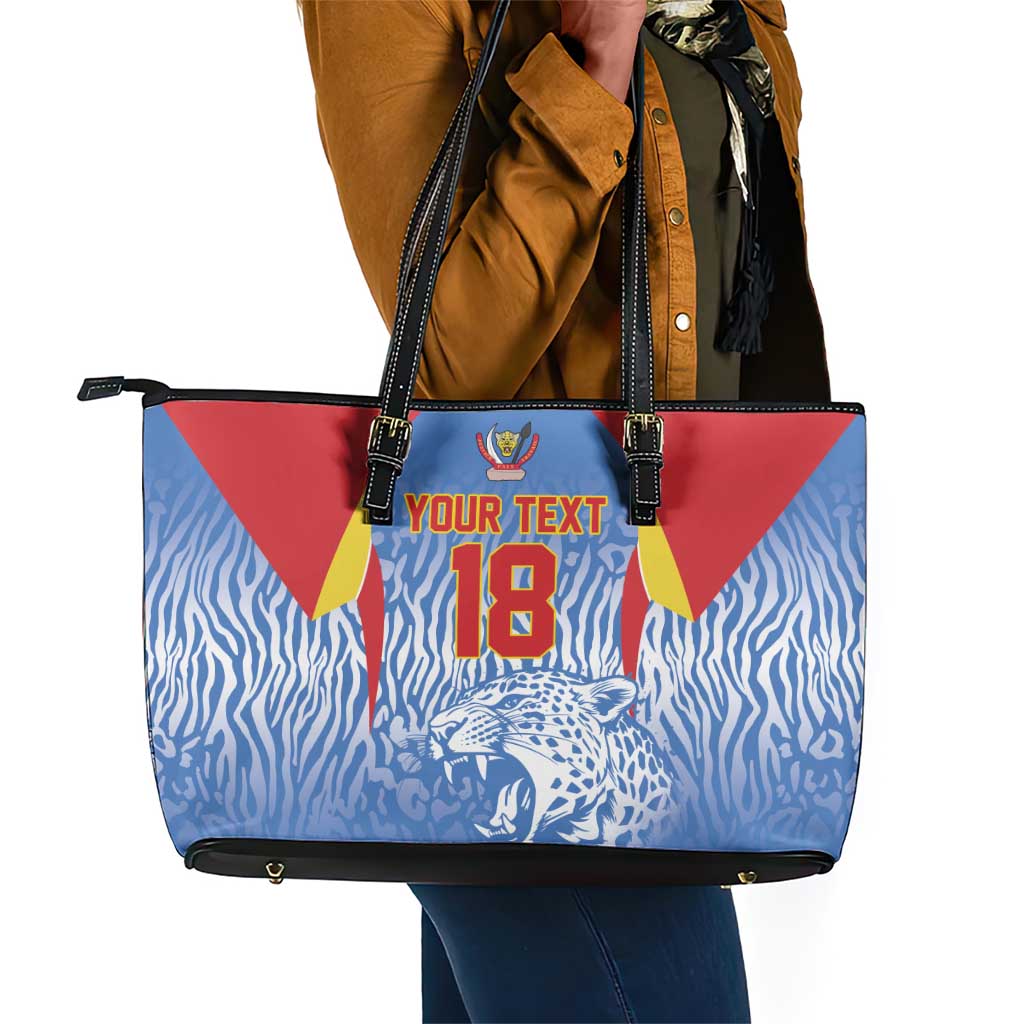Custom DR Congo Football 2026 Leather Tote Bag Leopard Power Fan Style