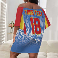 Custom DR Congo Football 2026 Off Shoulder Short Dress Leopard Power Fan Style