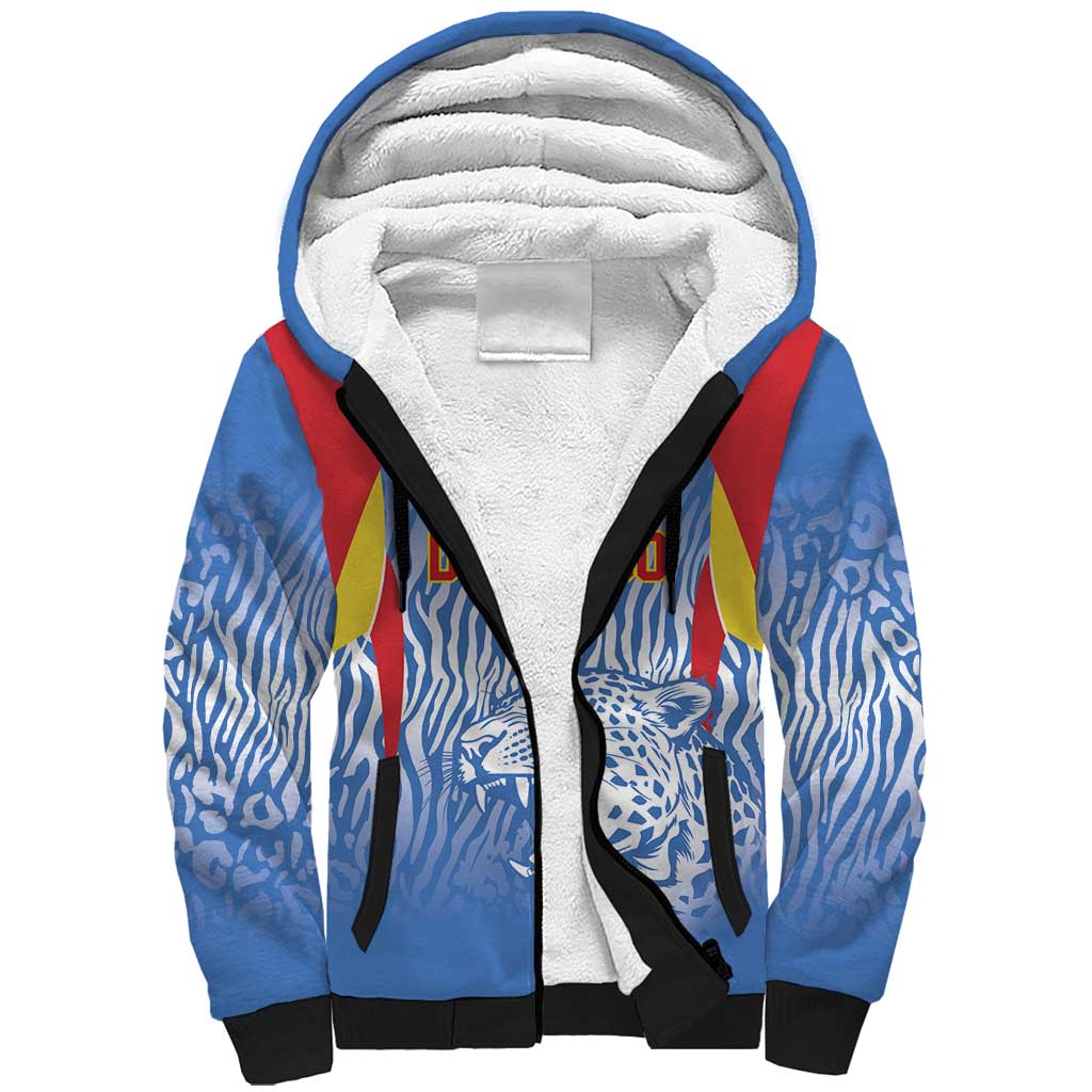 Custom DR Congo Football 2026 Sherpa Hoodie Leopard Power Fan Style