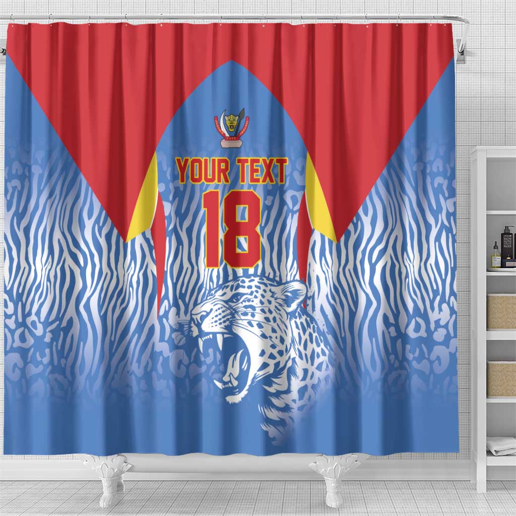 Custom DR Congo Football 2026 Shower Curtain Leopard Power Fan Style