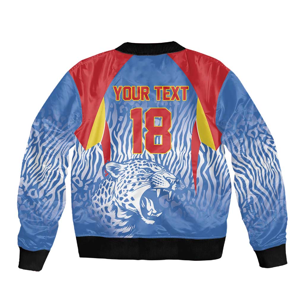 Custom DR Congo Football 2026 Sleeve Zip Bomber Jacket Leopard Power Fan Style