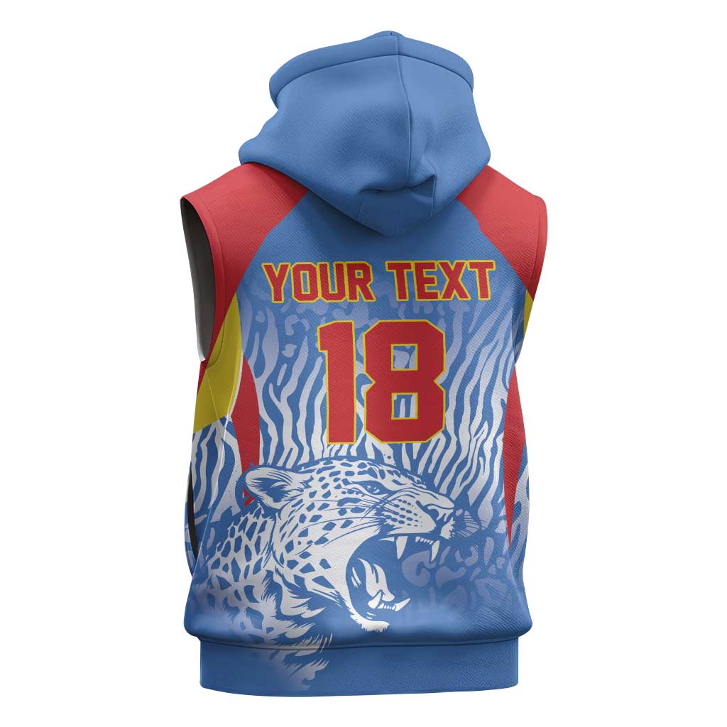 Custom DR Congo Football 2026 Sleeveless Hoodie Leopard Power Fan Style