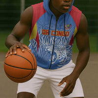 Custom DR Congo Football 2026 Sleeveless Zip Hoodie Leopard Power Fan Style