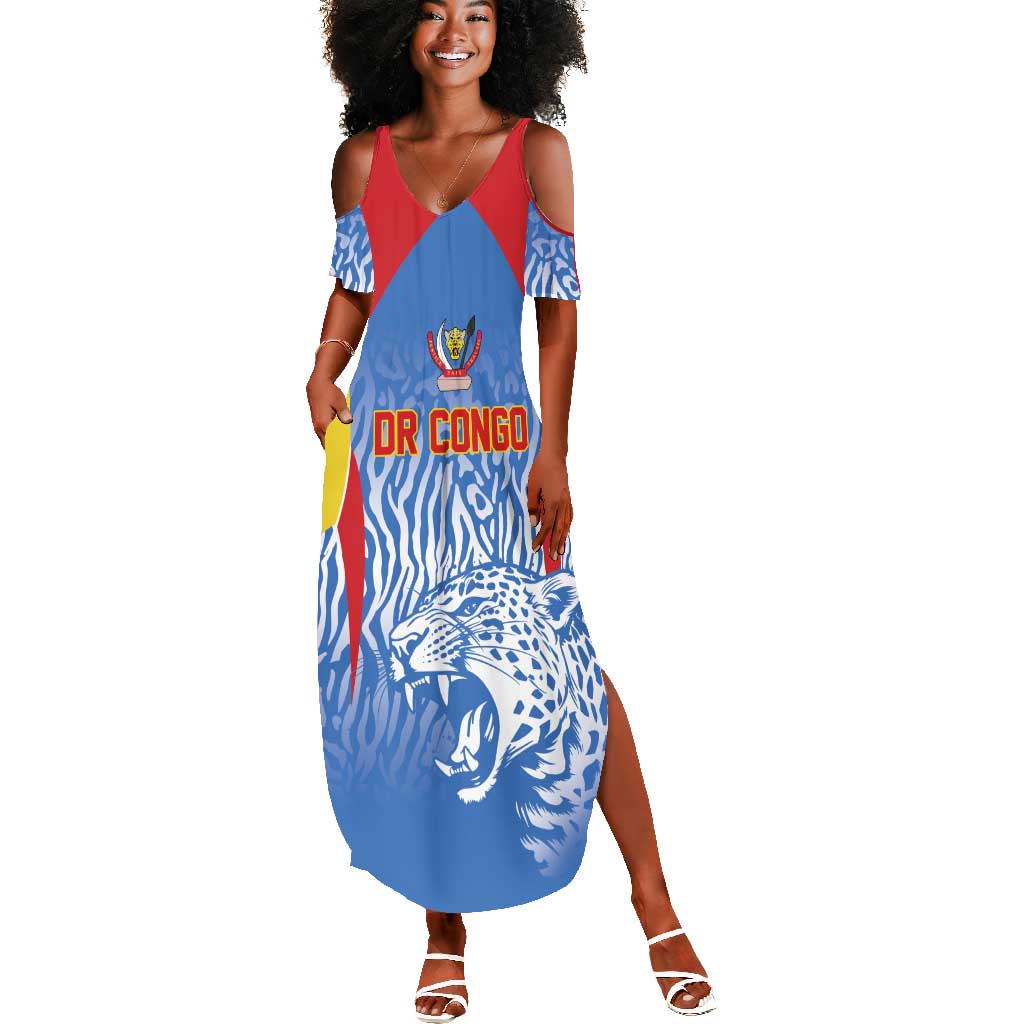 Custom DR Congo Football 2026 Summer Maxi Dress Leopard Power Fan Style