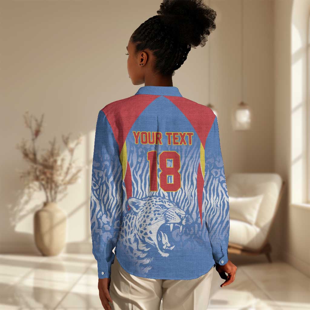 Custom DR Congo Football 2026 Women Casual Shirt Leopard Power Fan Style