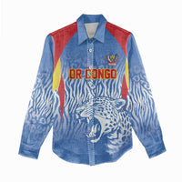 Custom DR Congo Football 2026 Women Casual Shirt Leopard Power Fan Style