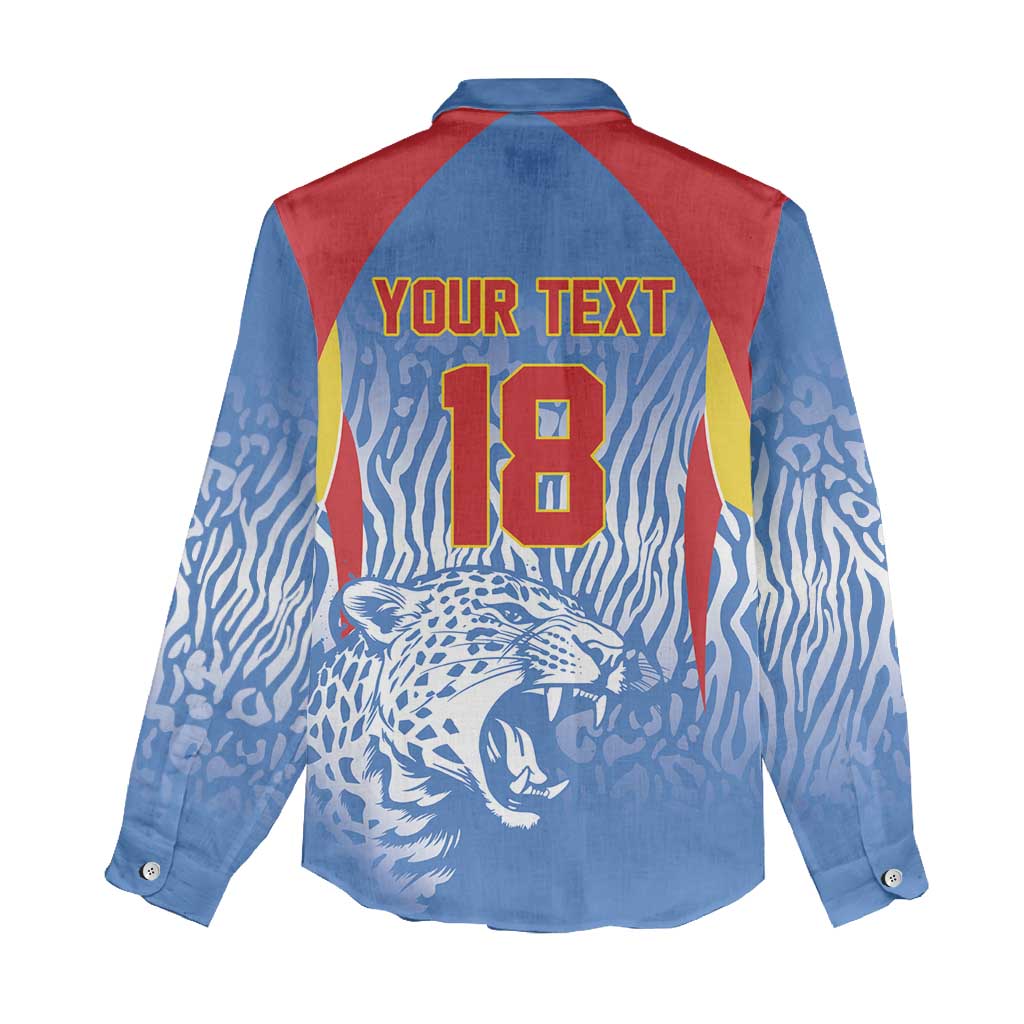 Custom DR Congo Football 2026 Women Casual Shirt Leopard Power Fan Style