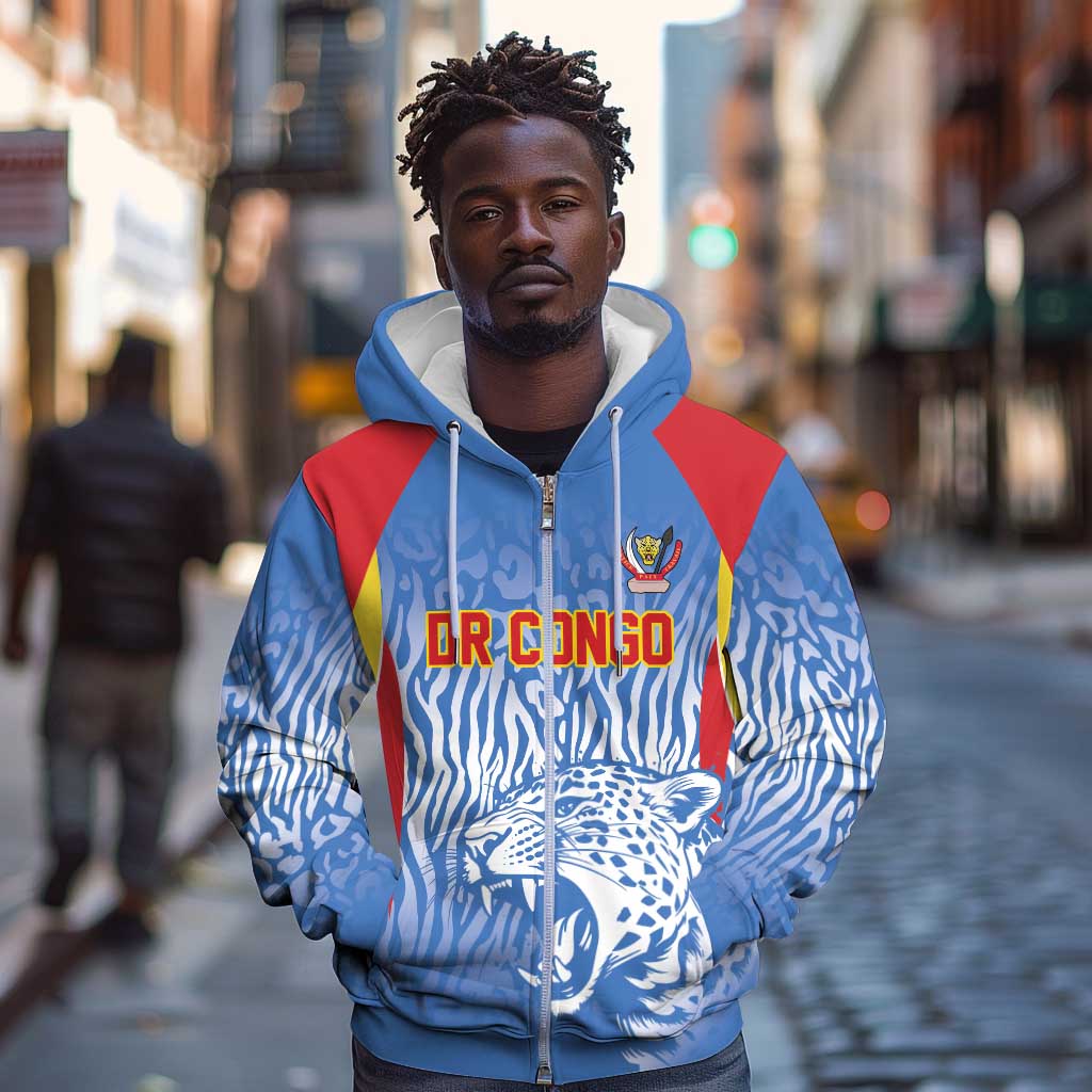Custom DR Congo Football 2026 Zip Hoodie Leopard Power Fan Style