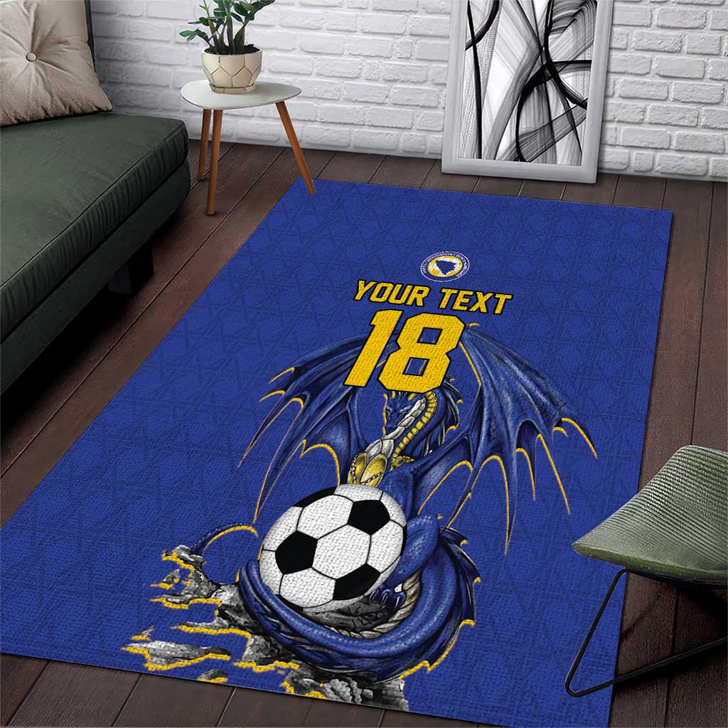 Custom Bosnia and Herzegovina Football 2026 Area Rug Blue Dragon National Pride