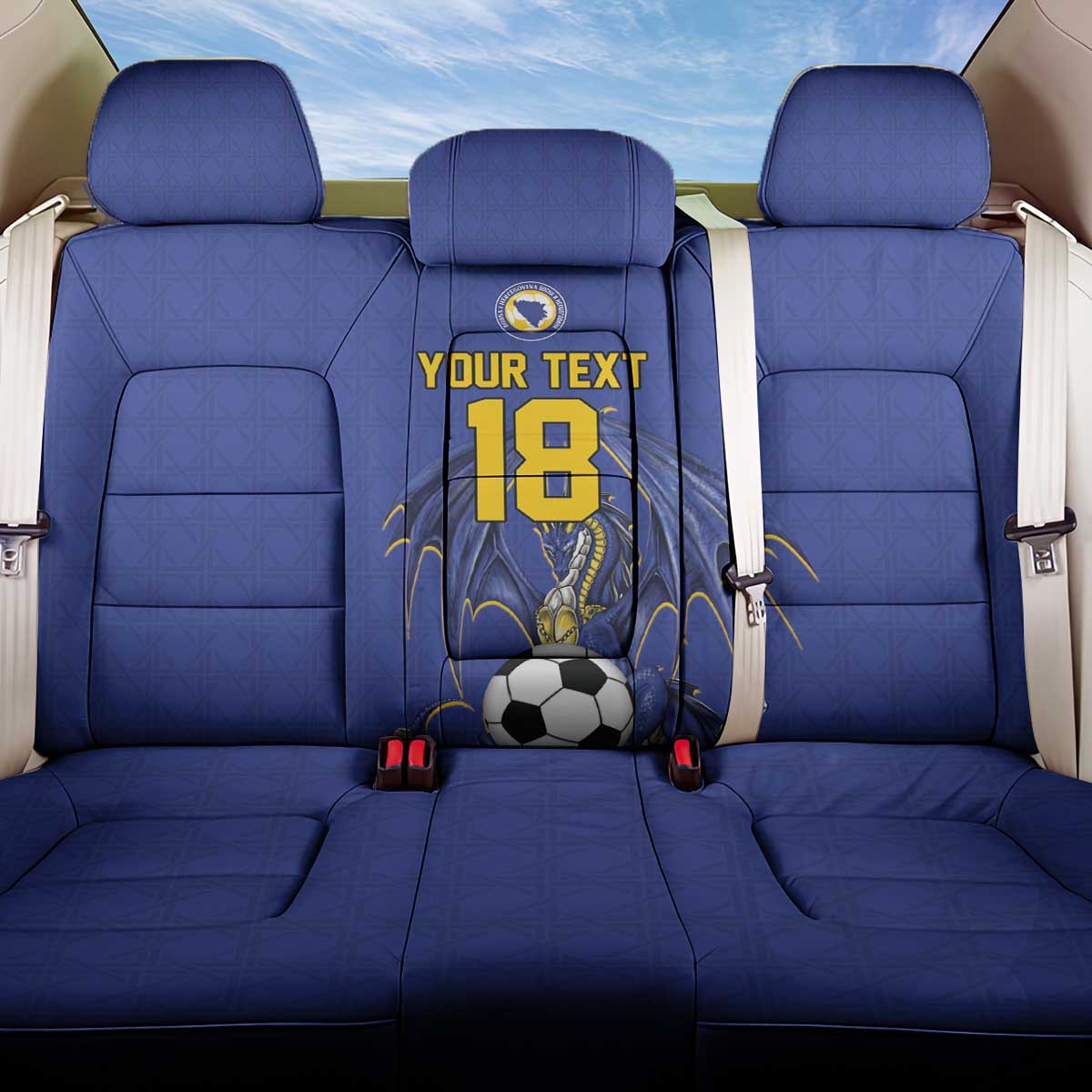 Custom Bosnia and Herzegovina Football 2026 Back Car Seat Cover Blue Dragon National Pride