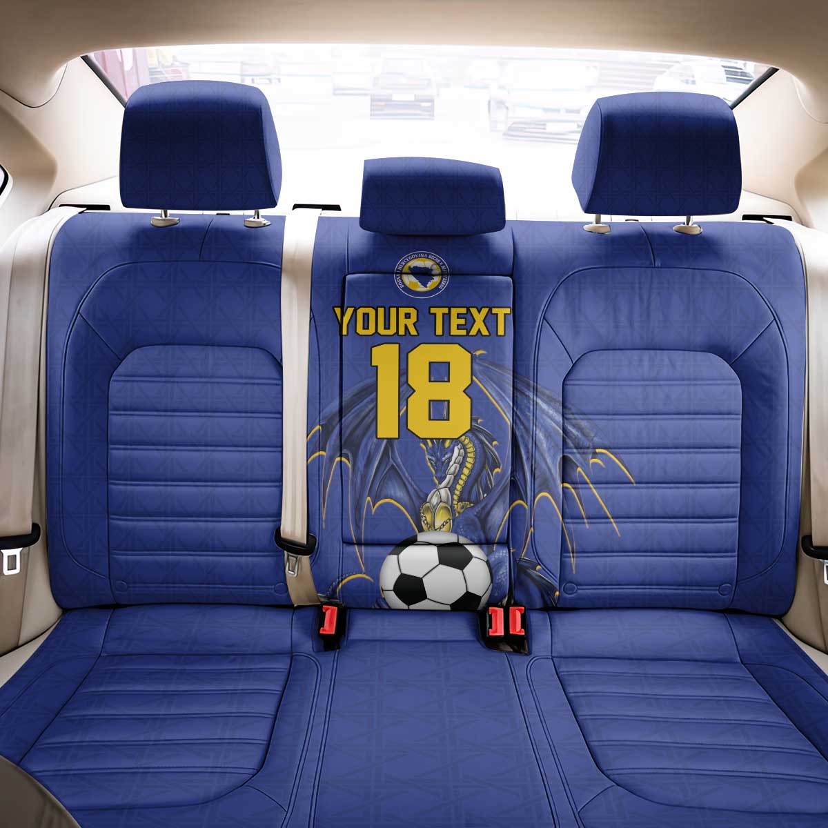 Custom Bosnia and Herzegovina Football 2026 Back Car Seat Cover Blue Dragon National Pride