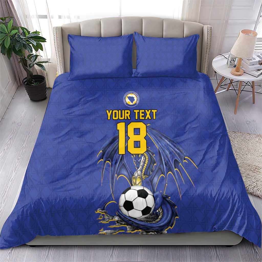 Custom Bosnia and Herzegovina Football 2026 Bedding Set Blue Dragon National Pride