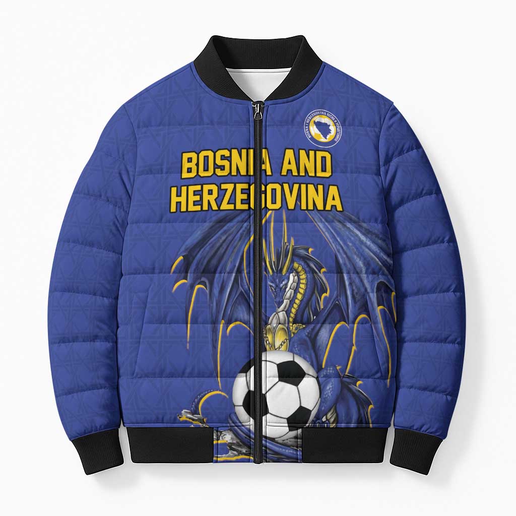 Custom Bosnia and Herzegovina Football 2026 Bomber Puffer Jacket Blue Dragon National Pride