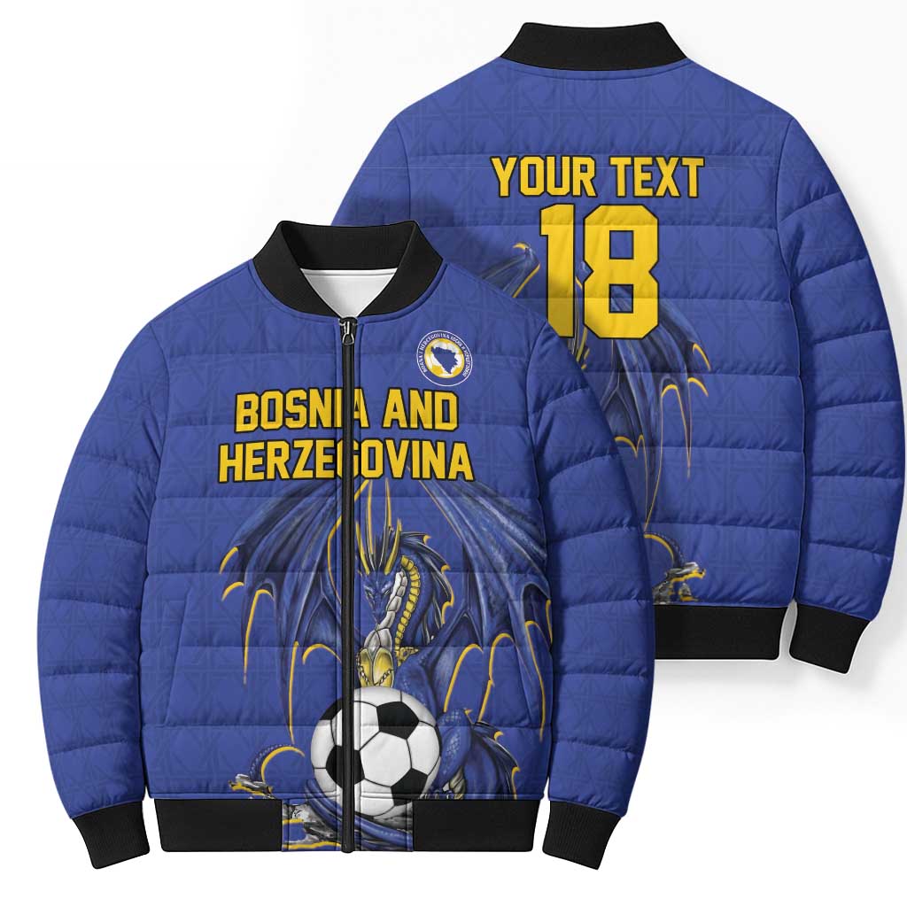 Custom Bosnia and Herzegovina Football 2026 Bomber Puffer Jacket Blue Dragon National Pride