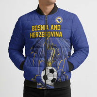 Custom Bosnia and Herzegovina Football 2026 Bomber Puffer Jacket Blue Dragon National Pride
