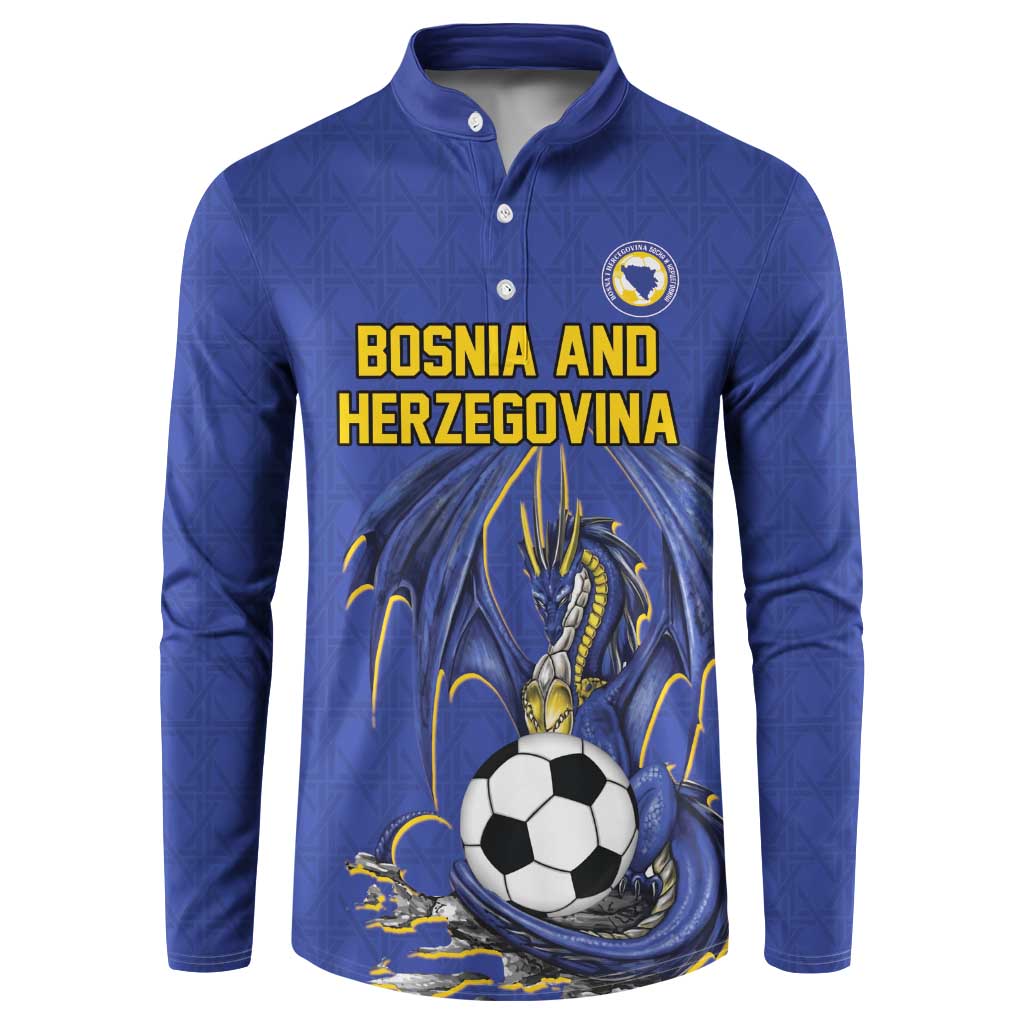 Custom Bosnia and Herzegovina Football 2026 Button Sweatshirt Blue Dragon National Pride