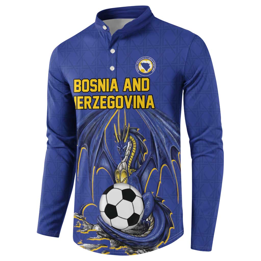 Custom Bosnia and Herzegovina Football 2026 Button Sweatshirt Blue Dragon National Pride