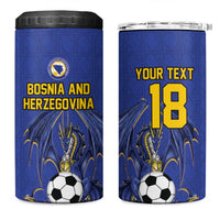 Custom Bosnia and Herzegovina Football 2026 4 in 1 Can Cooler Tumbler Blue Dragon National Pride