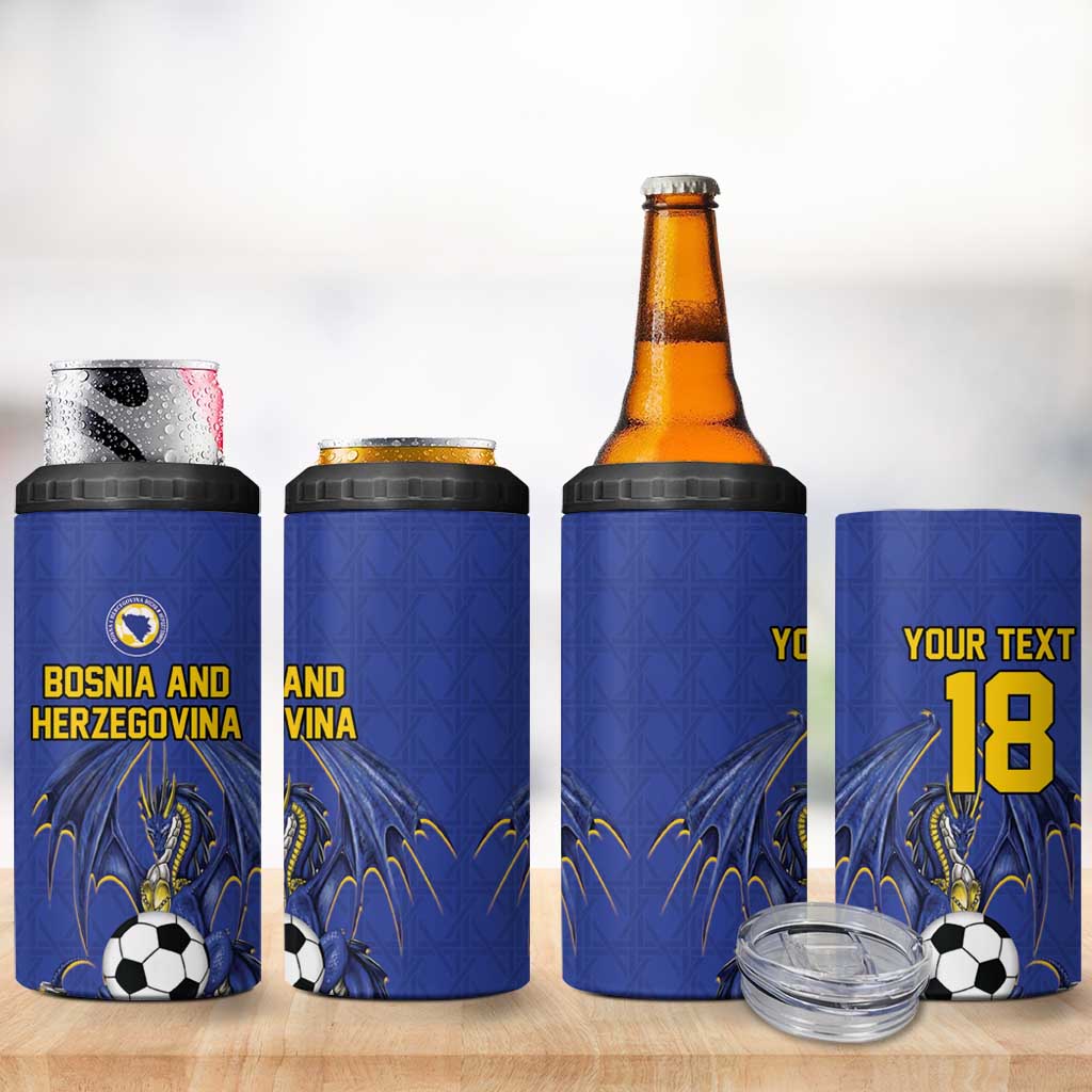 Custom Bosnia and Herzegovina Football 2026 4 in 1 Can Cooler Tumbler Blue Dragon National Pride