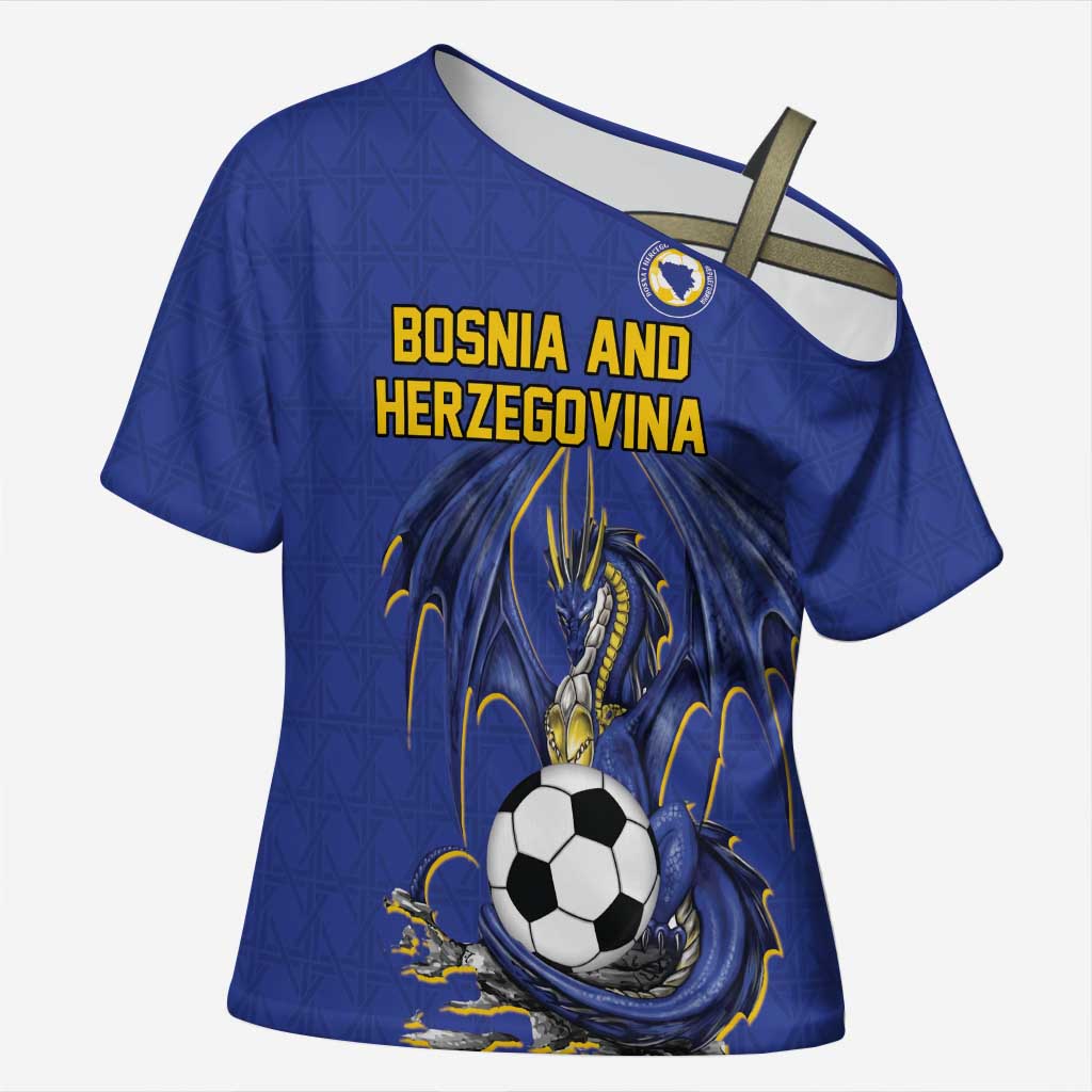 Custom Bosnia and Herzegovina Football 2026 Cross Shoulder Shirt Blue Dragon National Pride