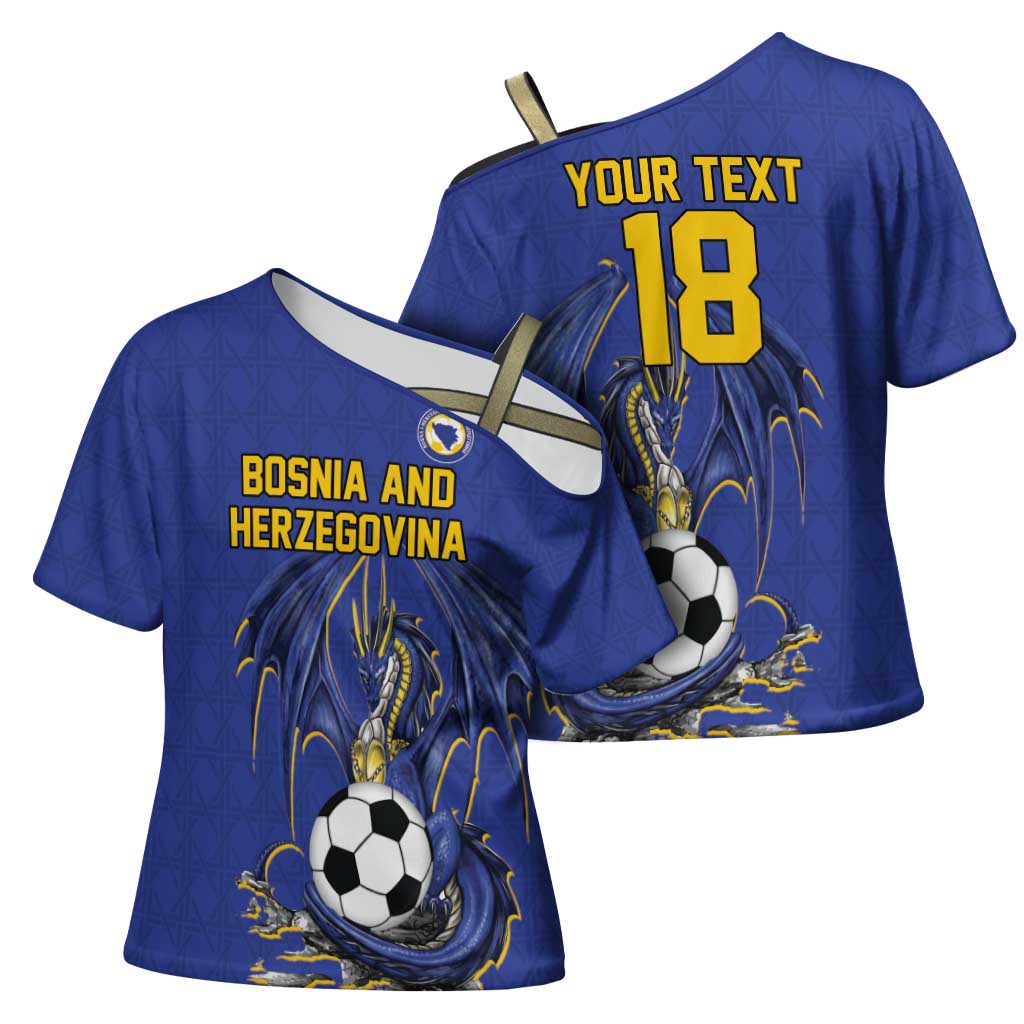 Custom Bosnia and Herzegovina Football 2026 Cross Shoulder Shirt Blue Dragon National Pride