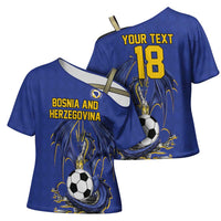 Custom Bosnia and Herzegovina Football 2026 Cross Shoulder Shirt Blue Dragon National Pride