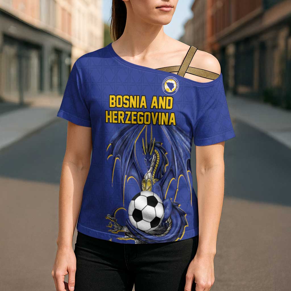 Custom Bosnia and Herzegovina Football 2026 Cross Shoulder Shirt Blue Dragon National Pride