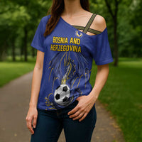 Custom Bosnia and Herzegovina Football 2026 Cross Shoulder Shirt Blue Dragon National Pride