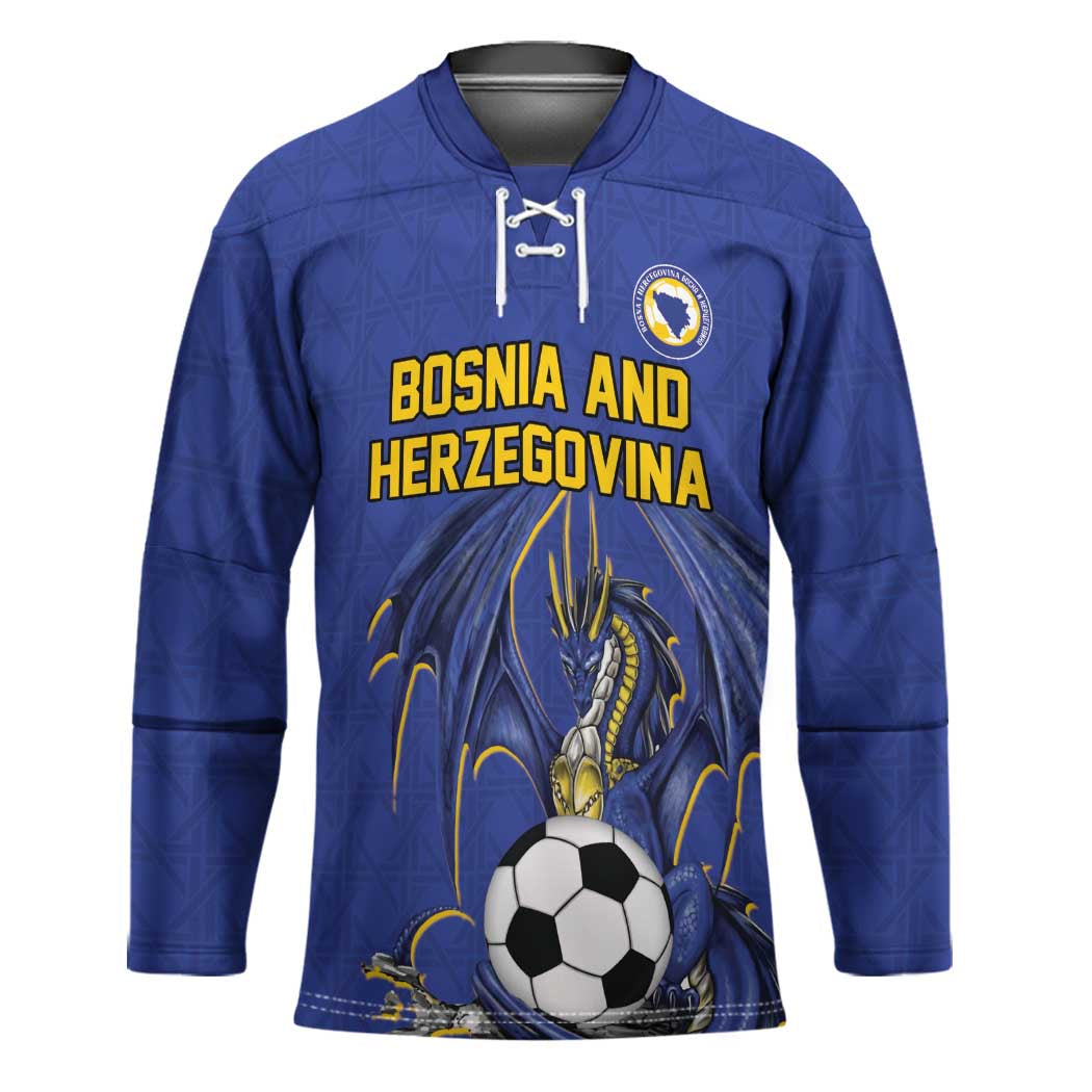 Custom Bosnia and Herzegovina Football 2026 Hockey Jersey Blue Dragon National Pride