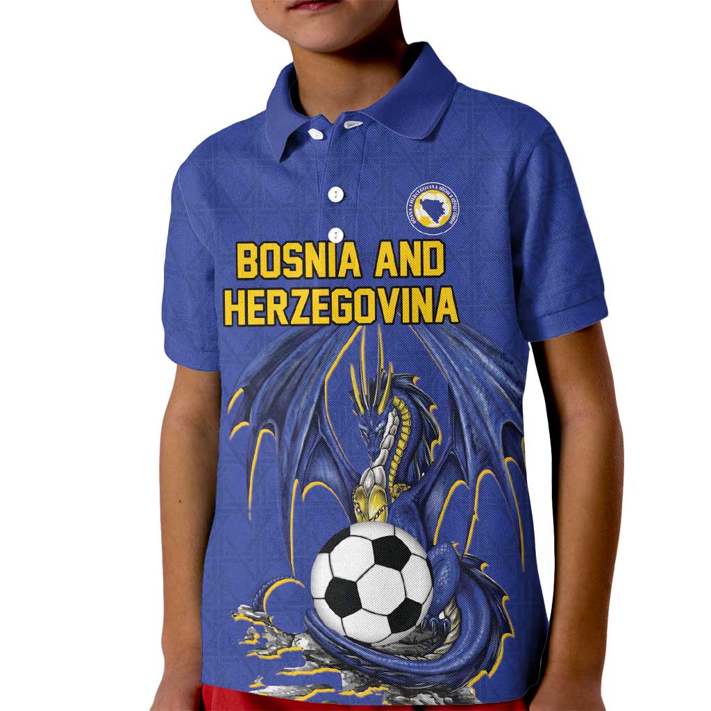 Custom Bosnia and Herzegovina Football 2026 Kid Polo Shirt Blue Dragon National Pride