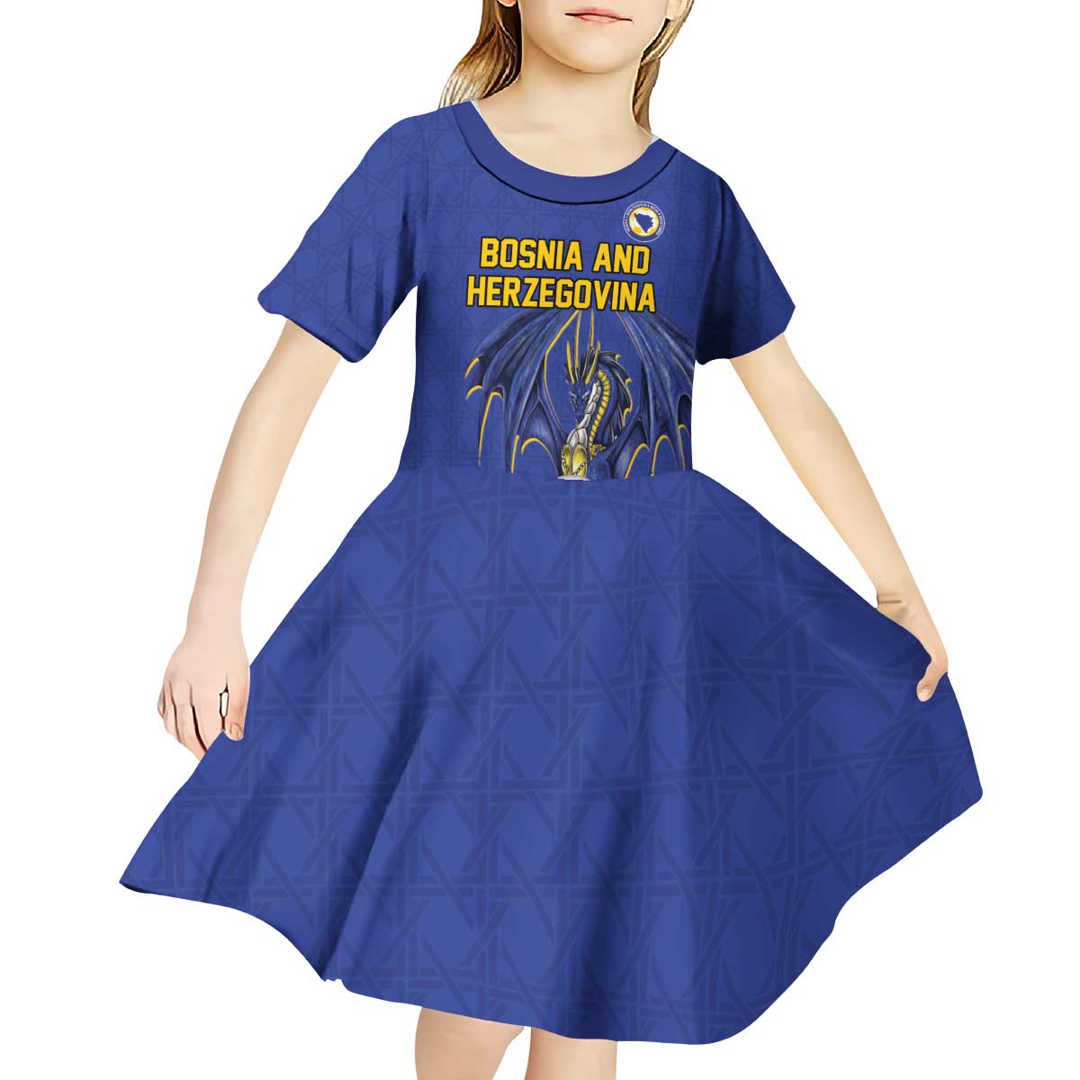 Custom Bosnia and Herzegovina Football 2026 Kid Short Sleeve Dress Blue Dragon National Pride