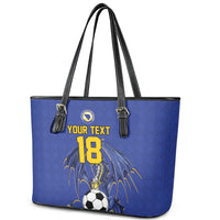 Custom Bosnia and Herzegovina Football 2026 Leather Tote Bag Blue Dragon National Pride