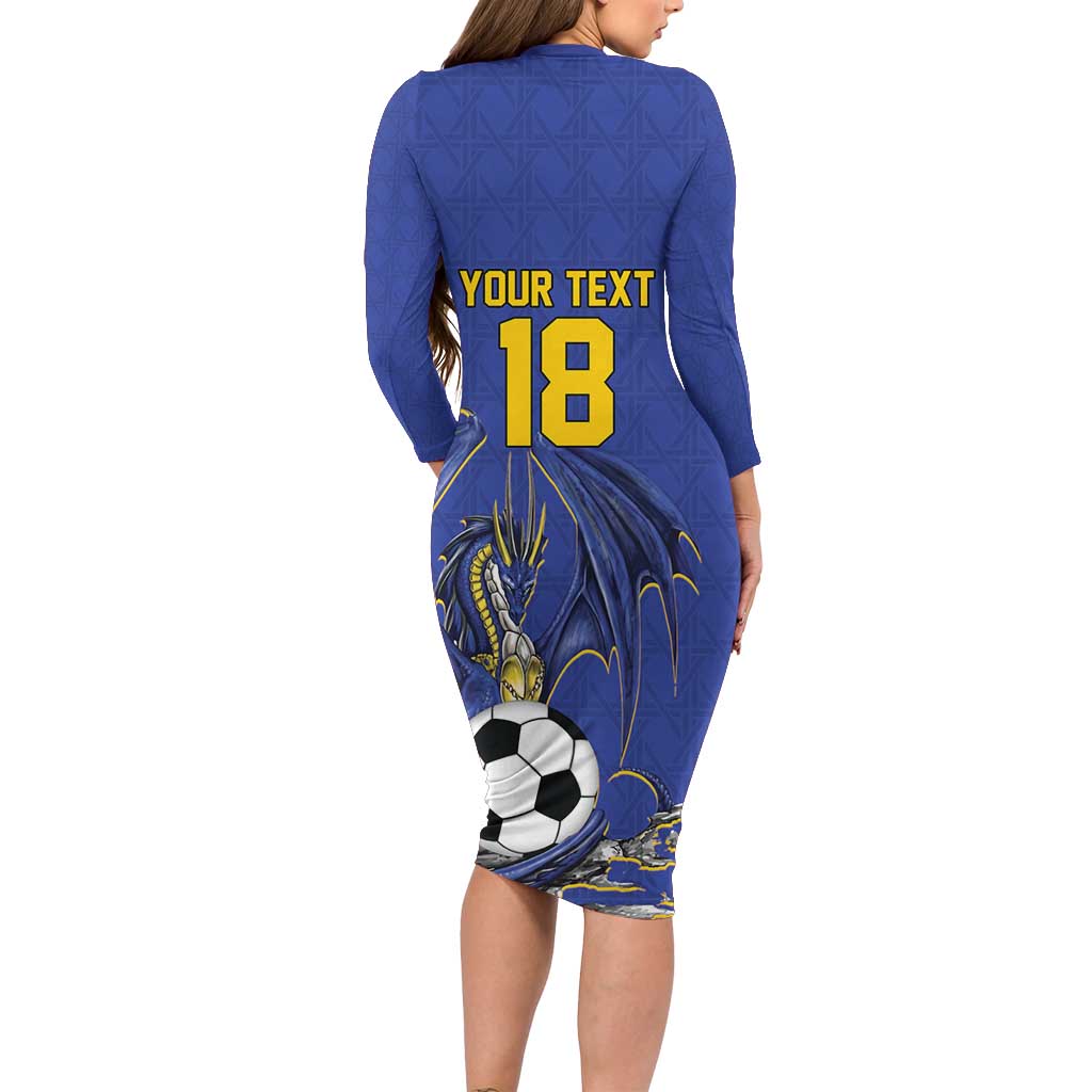 Custom Bosnia and Herzegovina Football 2026 Long Sleeve Bodycon Dress Blue Dragon National Pride