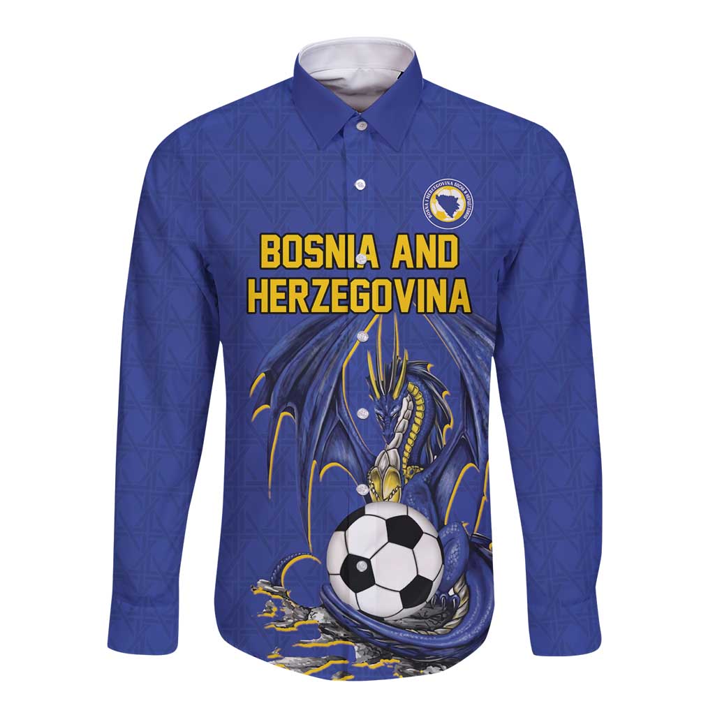 Custom Bosnia and Herzegovina Football 2026 Long Sleeve Button Shirt Blue Dragon National Pride