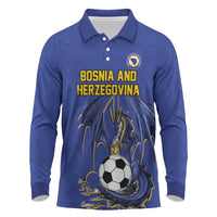 Custom Bosnia and Herzegovina Football 2026 Long Sleeve Polo Shirt Blue Dragon National Pride