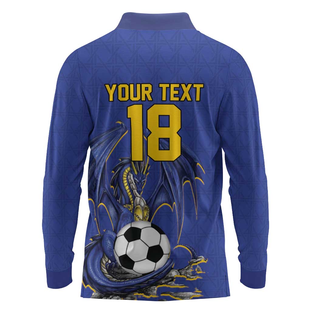 Custom Bosnia and Herzegovina Football 2026 Long Sleeve Polo Shirt Blue Dragon National Pride