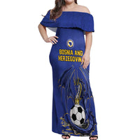 Custom Bosnia and Herzegovina Football 2026 Off Shoulder Maxi Dress Blue Dragon National Pride