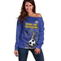 Custom Bosnia and Herzegovina Football 2026 Off Shoulder Sweater Blue Dragon National Pride