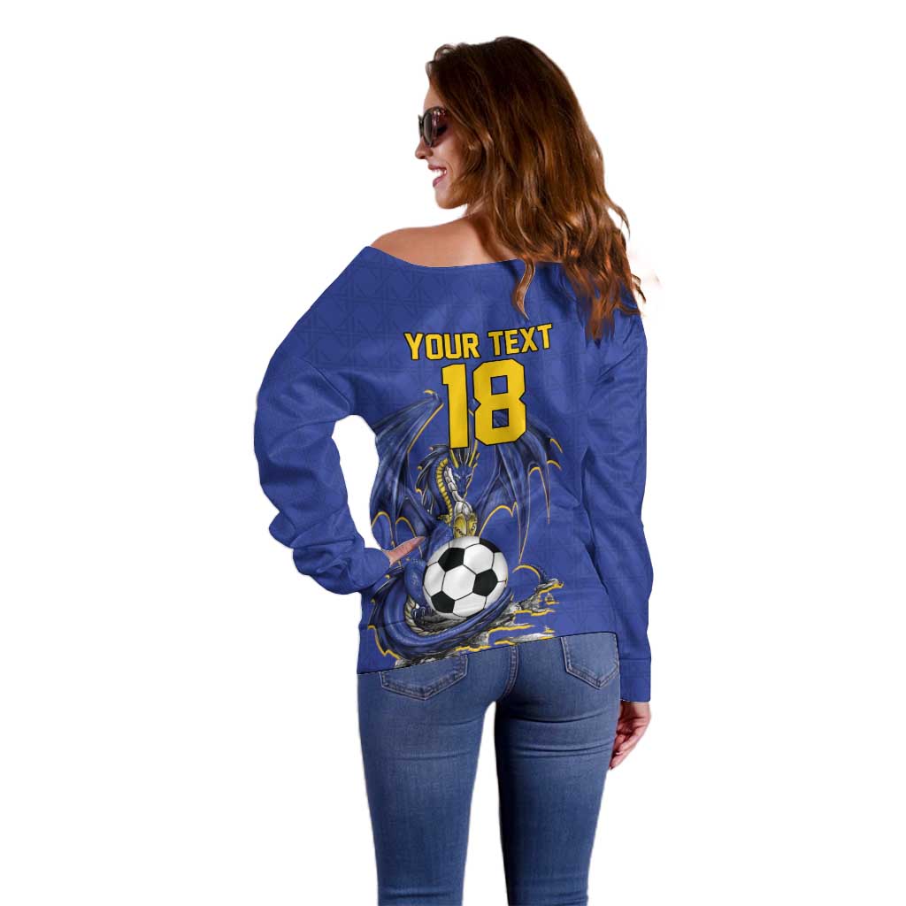 Custom Bosnia and Herzegovina Football 2026 Off Shoulder Sweater Blue Dragon National Pride