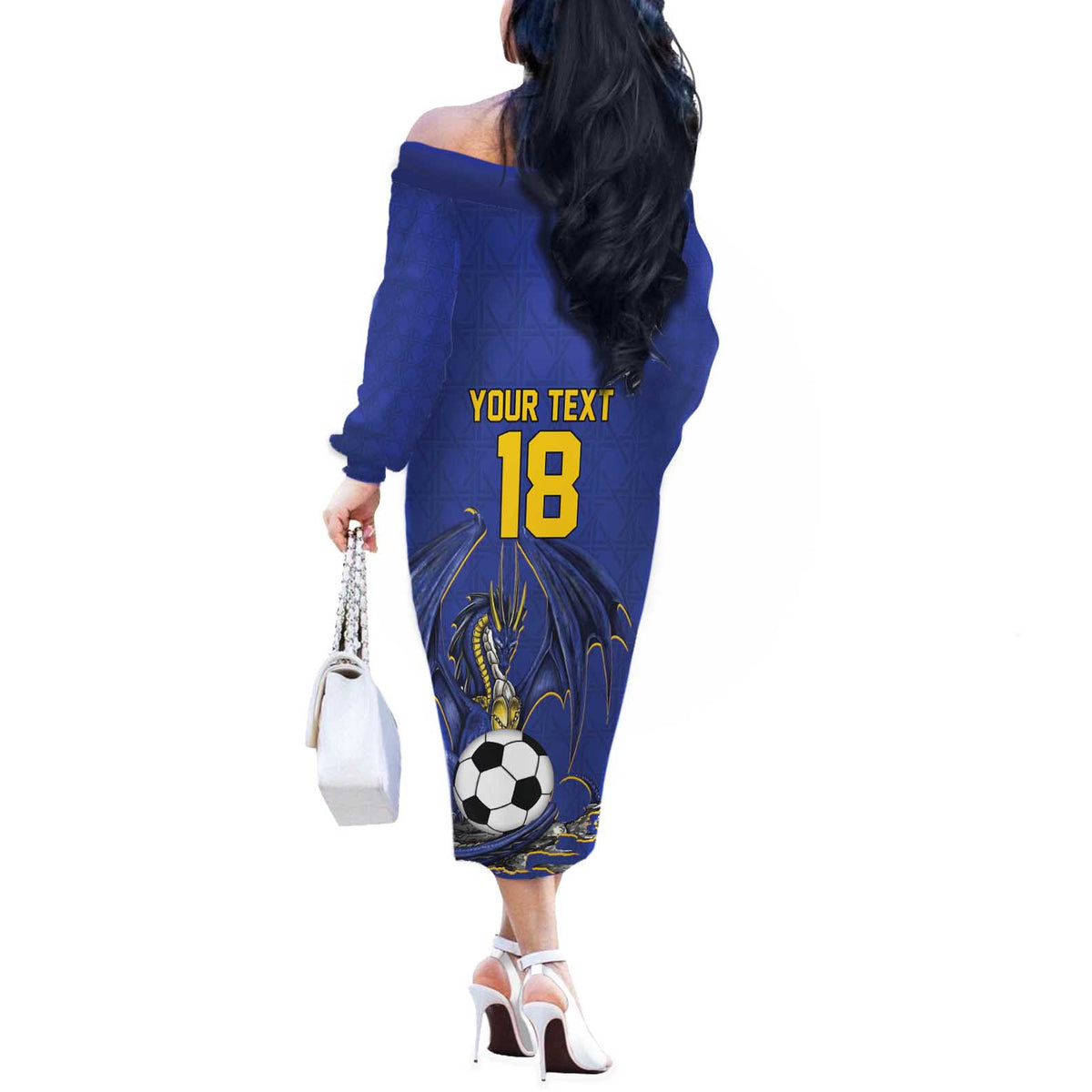 Custom Bosnia and Herzegovina Football 2026 Off The Shoulder Long Sleeve Dress Blue Dragon National Pride
