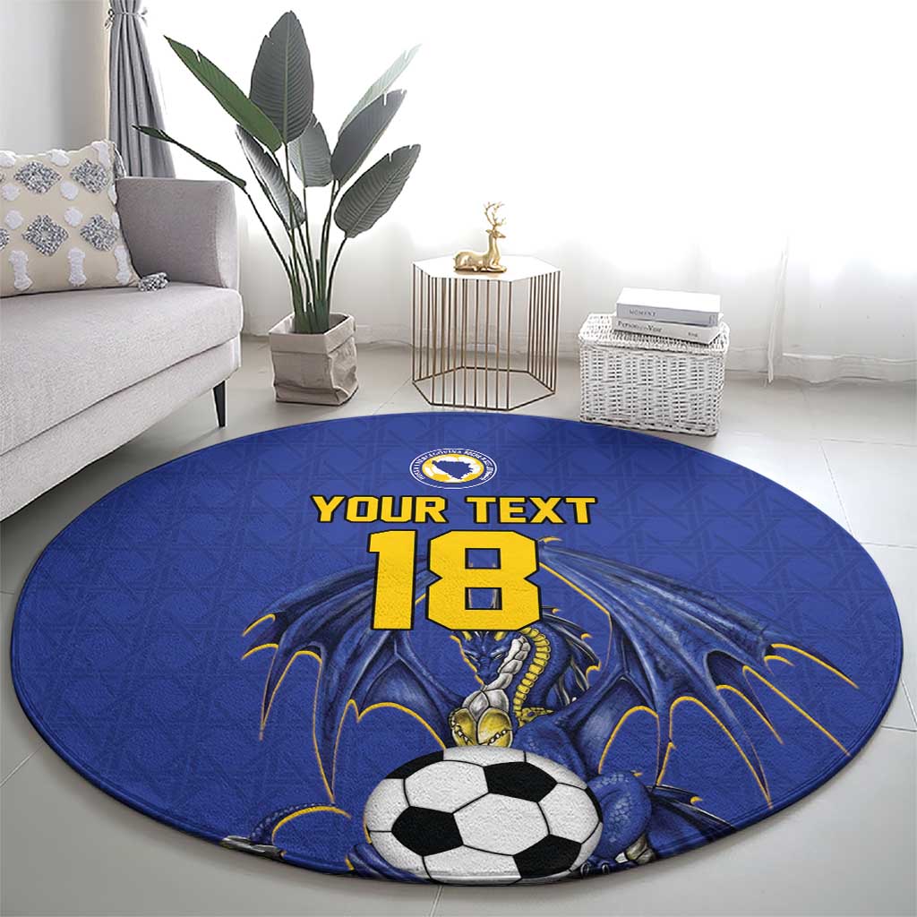 Custom Bosnia and Herzegovina Football 2026 Round Carpet Blue Dragon National Pride