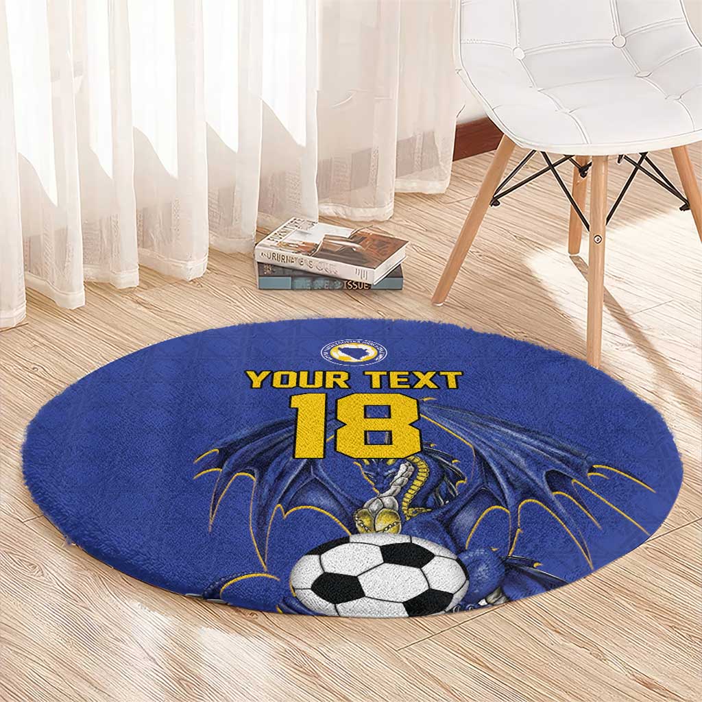 Custom Bosnia and Herzegovina Football 2026 Round Carpet Blue Dragon National Pride