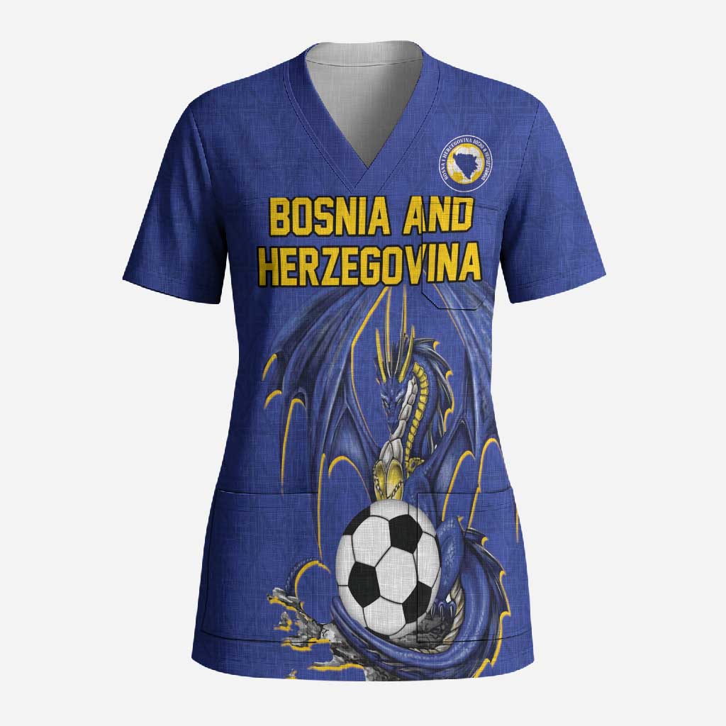 Custom Bosnia and Herzegovina Football 2026 Scrub Top Blue Dragon National Pride