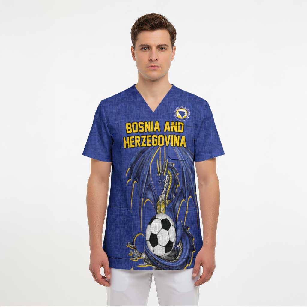 Custom Bosnia and Herzegovina Football 2026 Scrub Top Blue Dragon National Pride