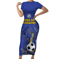 Custom Bosnia and Herzegovina Football 2026 Short Sleeve Bodycon Dress Blue Dragon National Pride