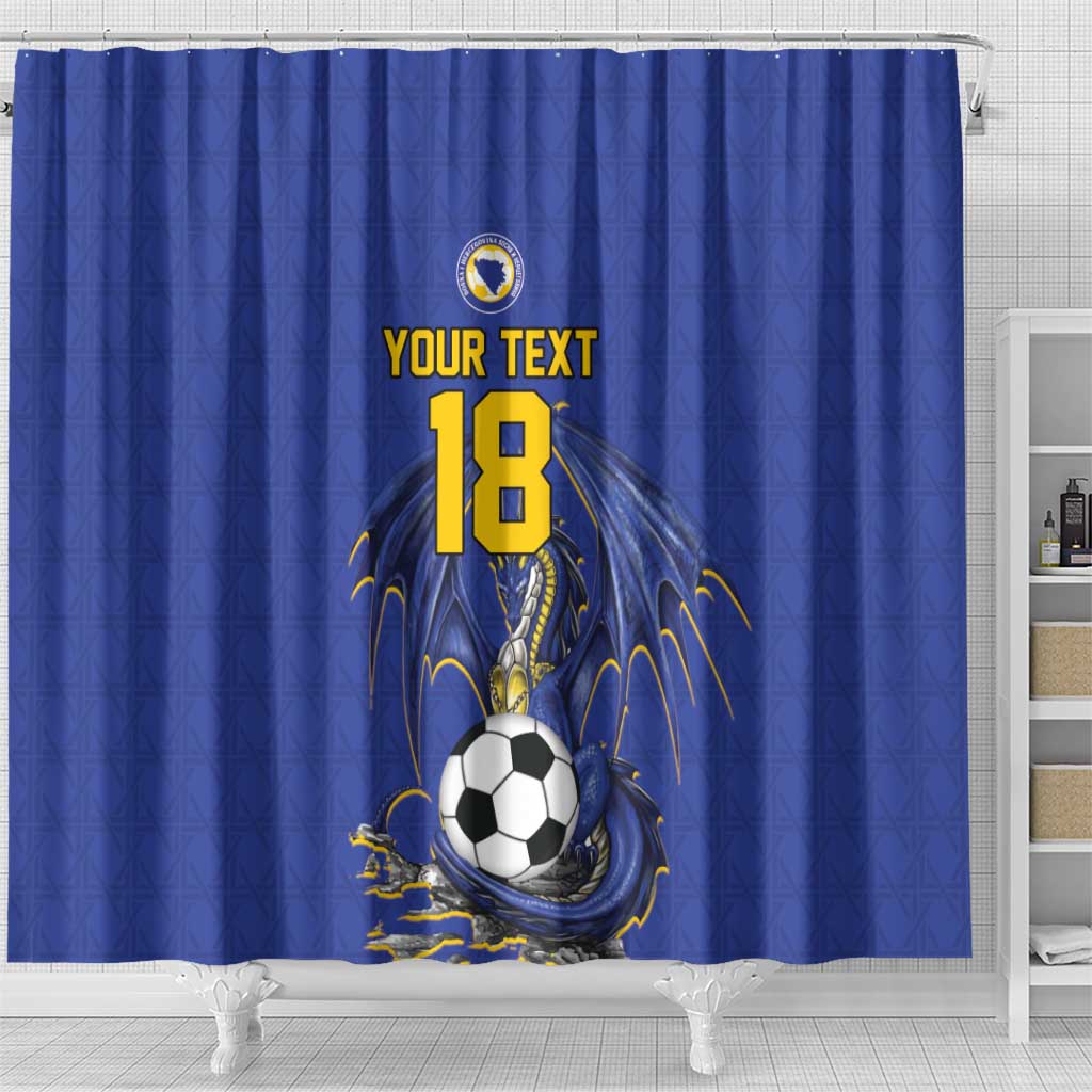 Custom Bosnia and Herzegovina Football 2026 Shower Curtain Blue Dragon National Pride