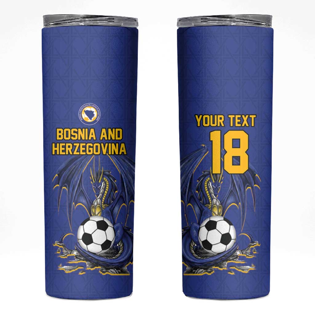 Custom Bosnia and Herzegovina Football 2026 Skinny Tumbler Blue Dragon National Pride