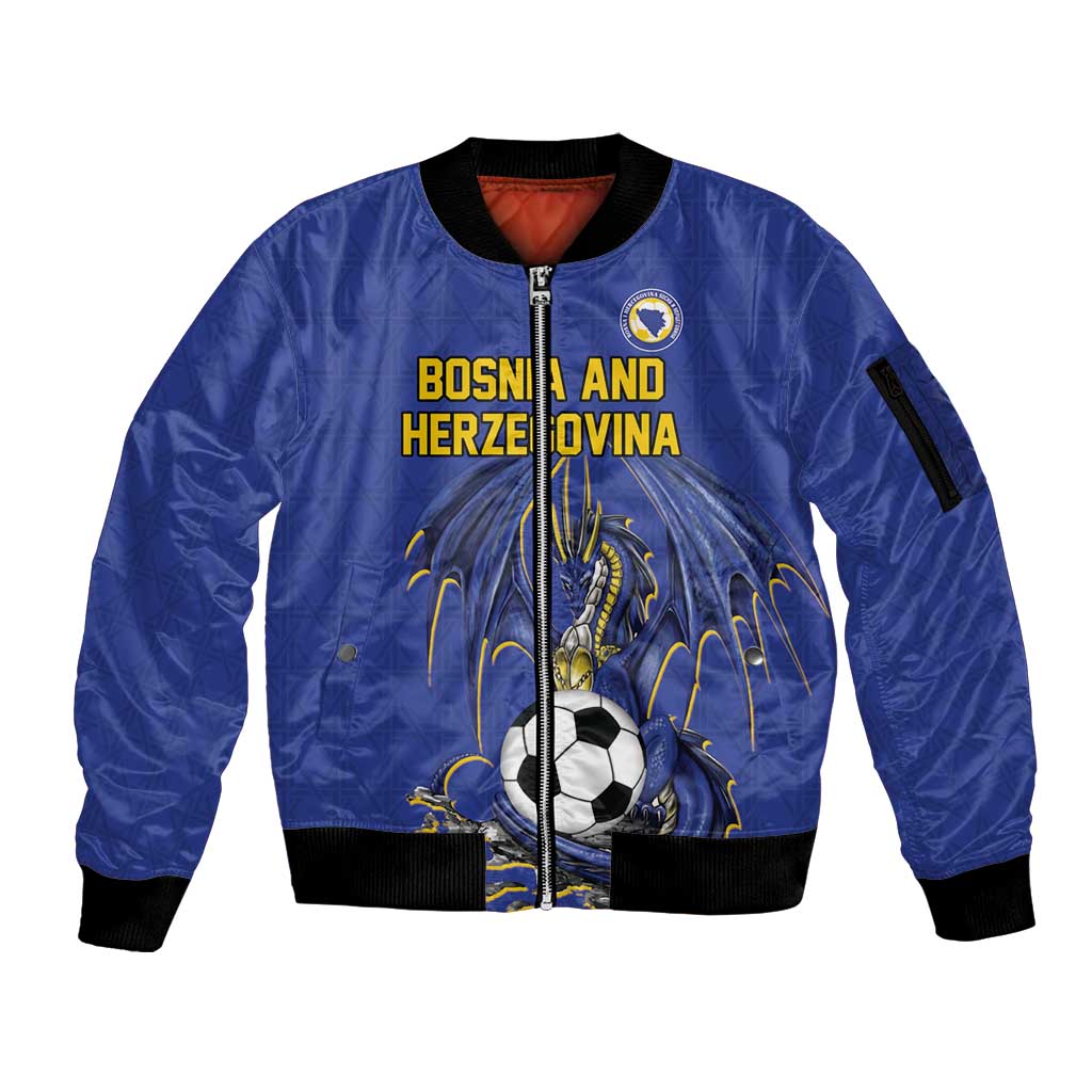 Custom Bosnia and Herzegovina Football 2026 Sleeve Zip Bomber Jacket Blue Dragon National Pride